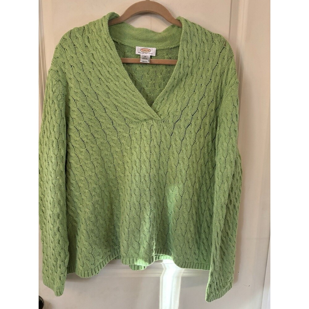 Talbots Plus Size 2X Petite Y2K Green Cable Preppy Sweater V Neck St Patrick’s